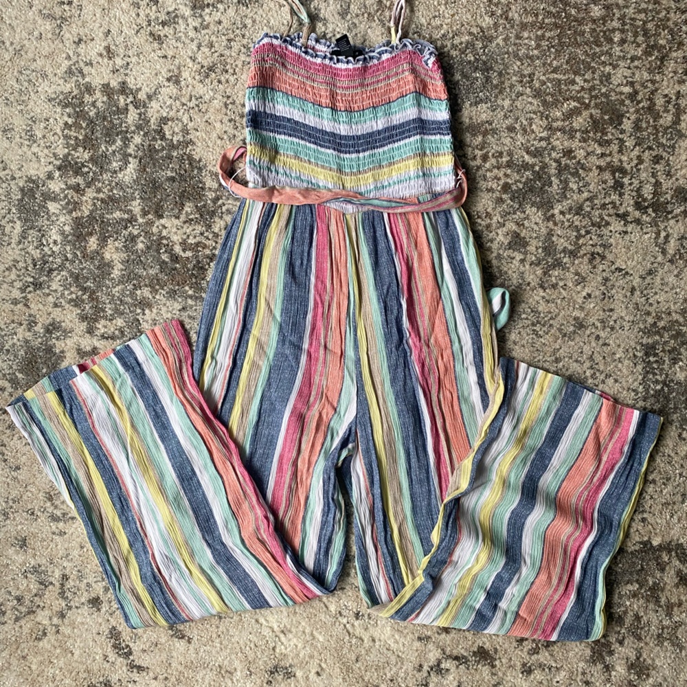 Forever21 Stripped smocked bodiced Jumpsuit Multi-color Medium